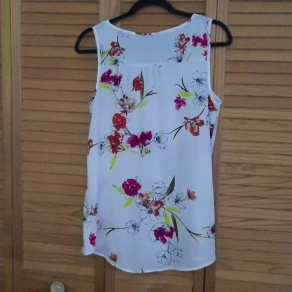 Apt 9 White Red Floral Print Vneck Flowy Tank Top Tunic Size Medium - Picture 2 of 7